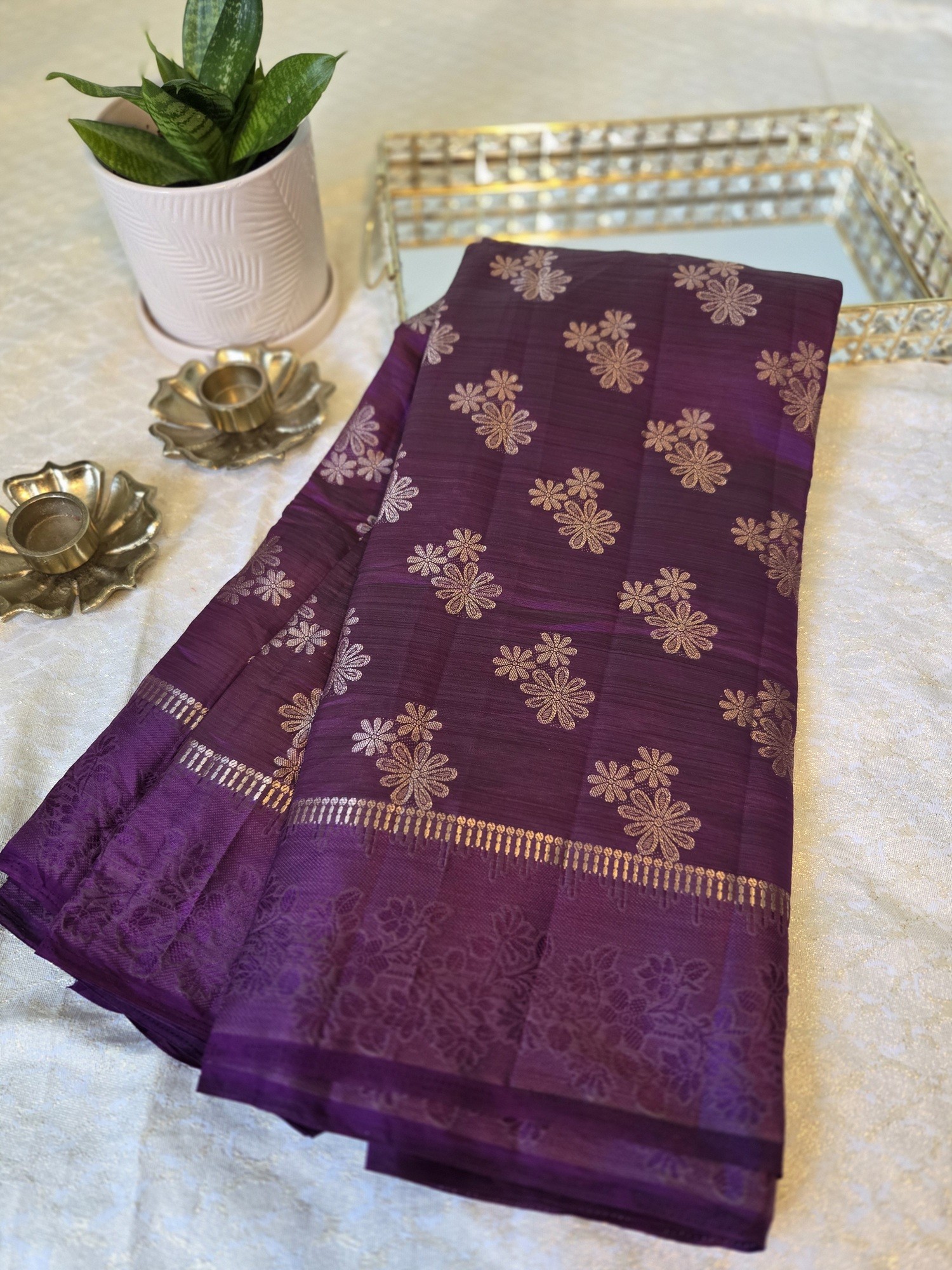 Semi Tussar - Dual Shade Purple with full weaving body