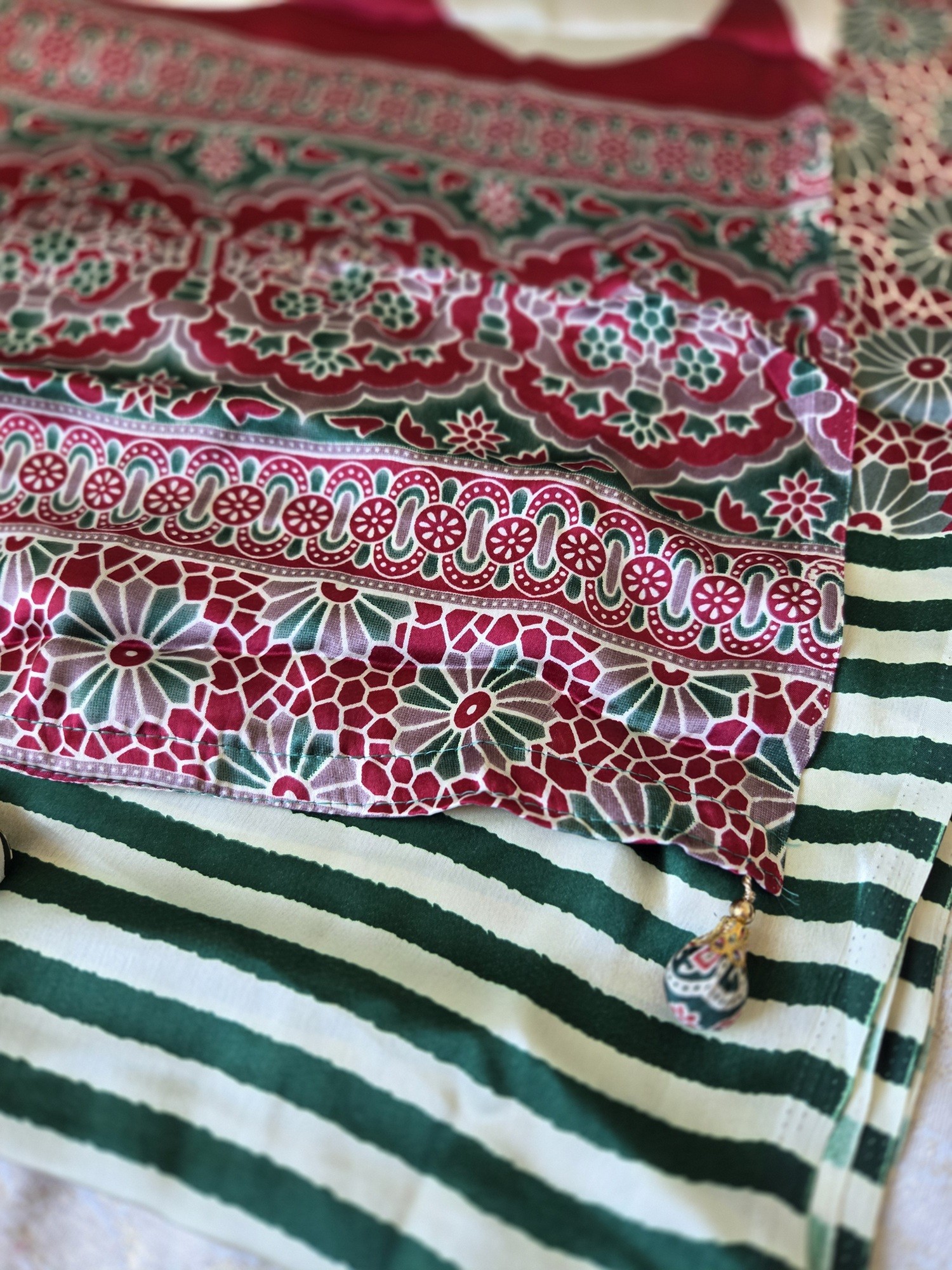 Green and White - Ajrakh semi gajji